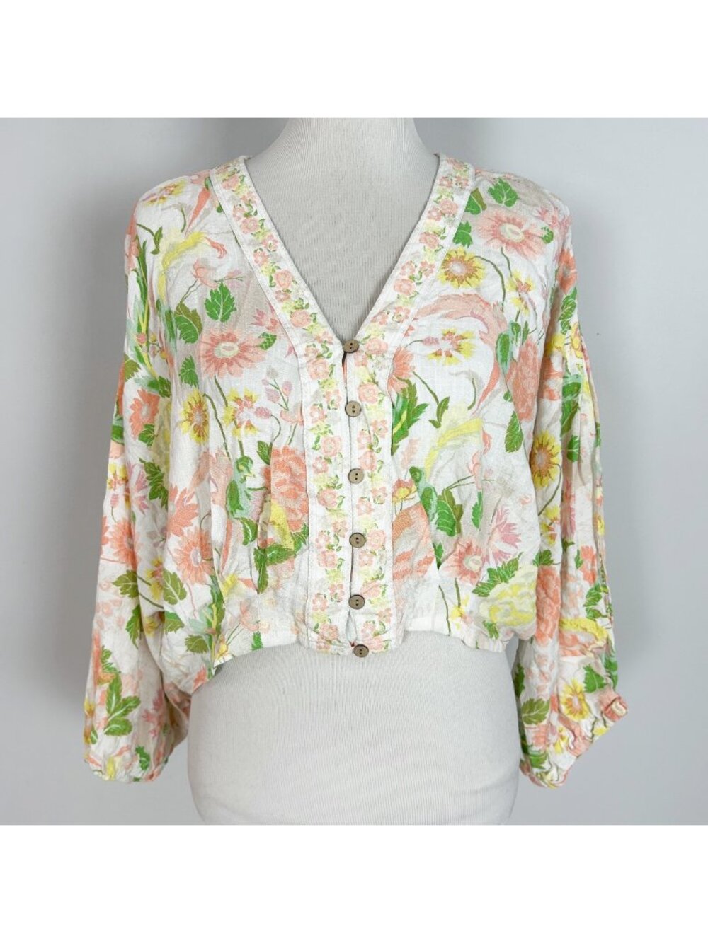 Rose + Olive Resort Tropical Floral Cropped Top Beach Vacation Flowy Size Large